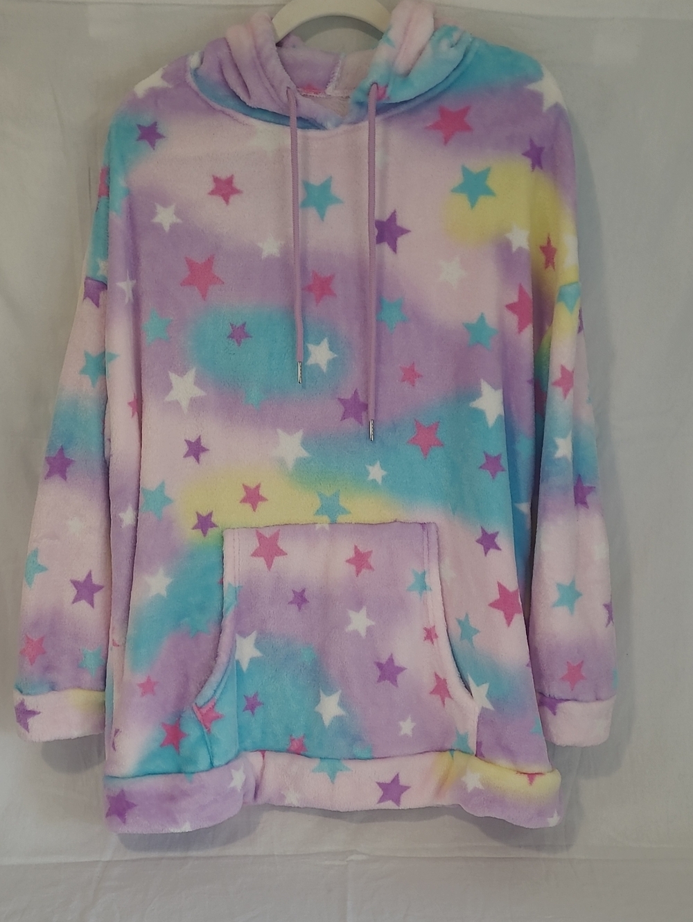 SHEIN Pastel Star Plush Hoodie in Pink Purple Blue Yellow